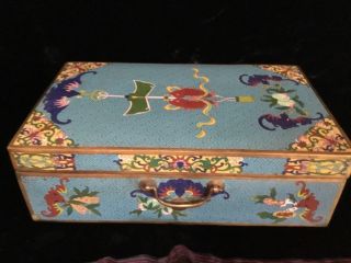 Antique Qing Chinese Cloisonne Enamel Box Hinged Lid,  Drawer,  2 Handles Rare