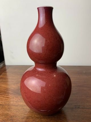 Antique Chinese Ox Red Glazed Double Gourd Vase
