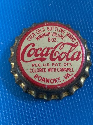 Early Coke Soda Bottle Cap / Crown,  Cork Backed,  Uncrimped Roanoke Va