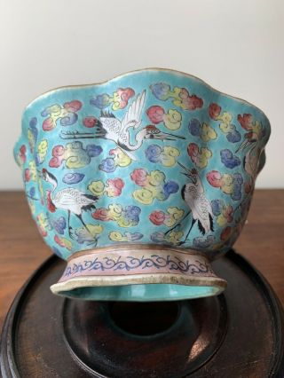 antique chinese famille rose bowl with ten crane 2
