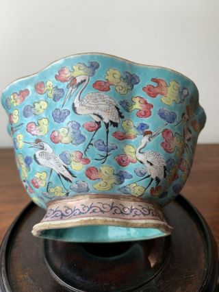 antique chinese famille rose bowl with ten crane 3