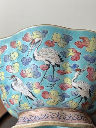 antique chinese famille rose bowl with ten crane 5