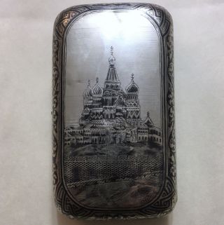 Antique Russian 84 Silver Niello Cigarette Case Large 1883 Kremlin