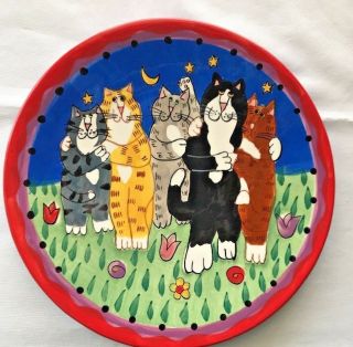 Catzilla Candace Reiter Handpainted 2001 Plate With Cats,  8 " Diameter