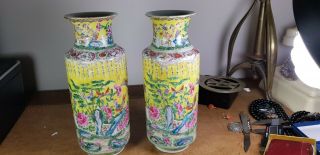Chinese Famille Rose Peranakan Straits Nyonya Pair Vases Perfect