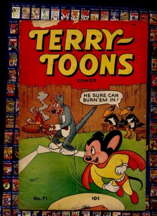 Terry Toons 71 Awesome Mighty Mouse Baseball Cover Golden Age Cartoon Comic