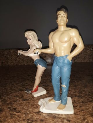 Vintage Can Holder Blonde Pinup Girl And Man Barware R.  Demars For Ganz 1980s