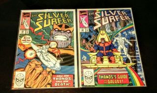 Silver Surfer 34 & 35,  38,  44 1st Ifint.  Guant,  45 (vf) Re - Intro Thanos Avg,  End