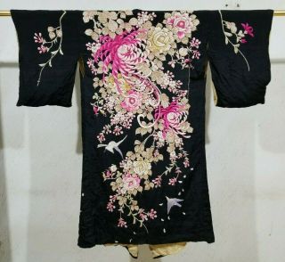Antique Chinese Silk Hand Embroidered Robe Kimono Robe Textile (y259)