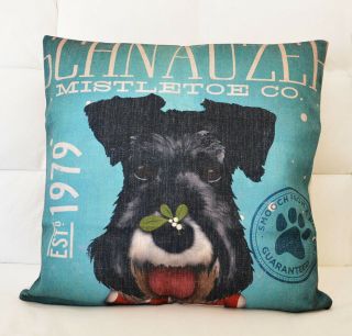 Pet Dog Schnauzer Cotton Linen Square Pillow Case Cushion Cover Home Decor