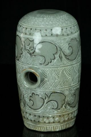 Aug038 Korean Goryeo Celadon Porcelain Black&white Inlay Vase Bottle