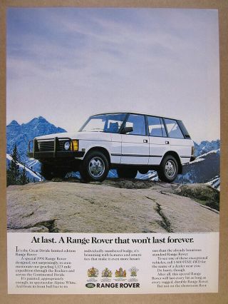 1991 Range Rover Great Divide Limited Edition Vintage Print Ad