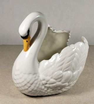 Vintage White Glazed Swan Figurine Holland Mold Planter 6.  5 " Tall