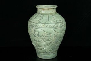 Aug027 Korean Pottery Engraving Vase Pot Kakiotoshi Grass Design