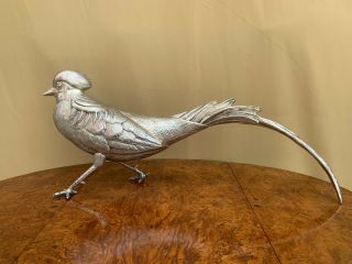 RARE SPECTACULAR HEAVY COLLECTIBLE STERLING SILVER 925 LARGE PHEASANT FIGURINE. 2