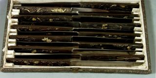 Japanese Silver & Mixed Metal Knives (12) Meiji - Signed - In Case 3