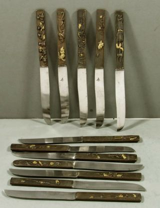 Japanese Silver & Mixed Metal Knives (12) Meiji - Signed - In Case 5