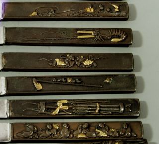 Japanese Silver & Mixed Metal Knives (12) Meiji - Signed - In Case 6