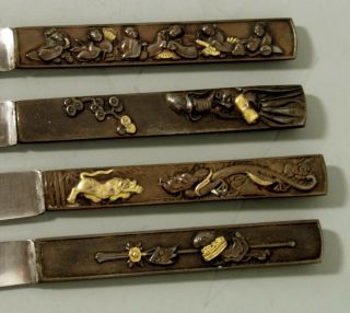 Japanese Silver & Mixed Metal Knives (12) Meiji - Signed - In Case 7