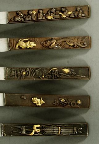Japanese Silver & Mixed Metal Knives (12) Meiji - Signed - In Case 9