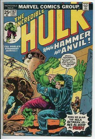 Marvel Comics The Incredible Hulk 182 Dec 1974 Early Wolverine Vf - Minor Key