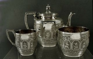 Scottish Sterling Silver Tea Set 1881 Zodiac - Indian Taste