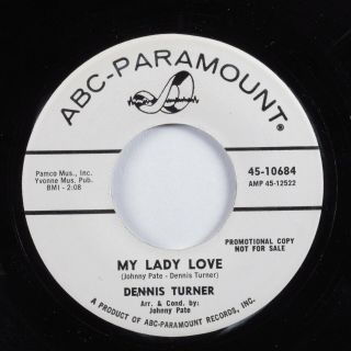 Popcorn Soul 45 Dennis Turner My Lady Love Abc - Paramount Vg,  /vg,  Promo Hear