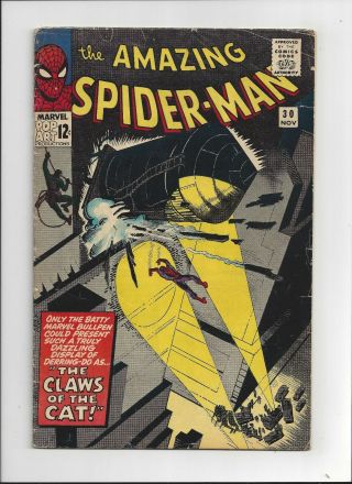 The Spiderman 30 Marvel Comics 1965 1st App Of The Cat Burglar Vg