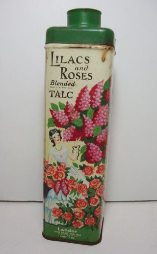 Vintage Tin Lilacs And Roses Blended Talc Talcum Powder Lander 5 Oz