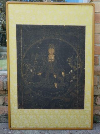Antique Sino Tibetan Chinese 18th Black Ground Thangka Buddhist Painting Gilt 2