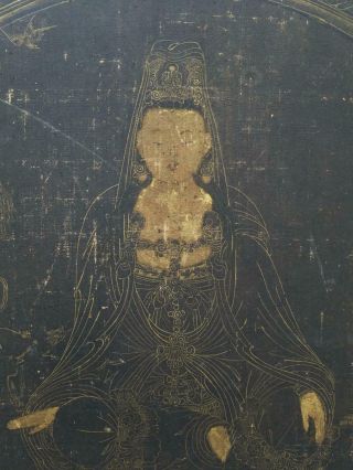Antique Sino Tibetan Chinese 18th Black Ground Thangka Buddhist Painting Gilt 4