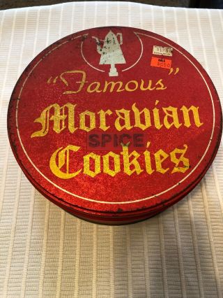 Vintage Tin Famous Moravian Spice Cookies Winston - Salem Nc North Ca
