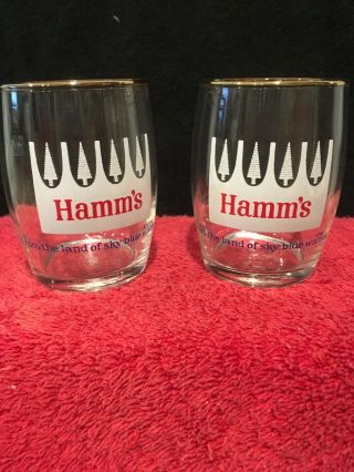 Hamms Beer Barrel 2 Glasses White Pines 3 1/4 " From The Land Of Sky Blue Water