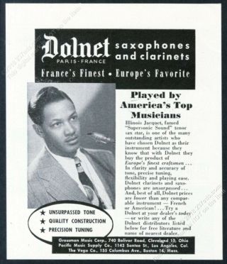 1955 Illinois Jacquet Photo Dolnet Saxophone Vintage Print Ad