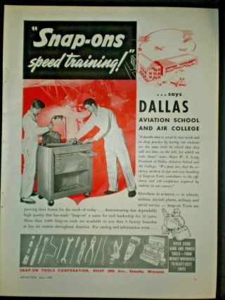 1942 Dallas Texas Aviation School Vintage Snap On Tool Chest Trade Print Ad