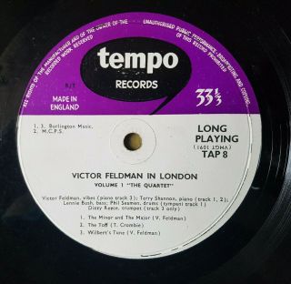 Victor Feldman : In London Vol 1,  The Quartet.  1957 UK Vinyl Iss.  (Tempo,  TAP 8) 4