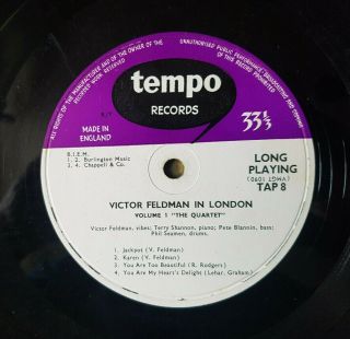 Victor Feldman : In London Vol 1,  The Quartet.  1957 UK Vinyl Iss.  (Tempo,  TAP 8) 6