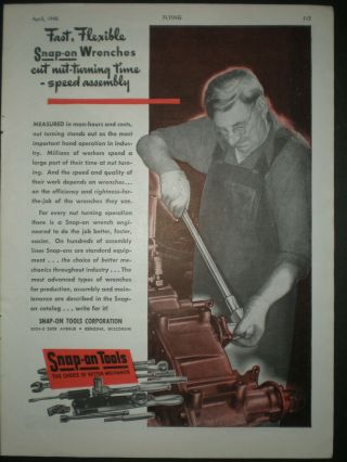 1945 Man Using Large Ratchet Vintage Snap On Tools Trade Print Ad