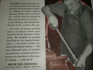 1945 MAN USING LARGE RATCHET vintage SNAP ON TOOLS Trade print ad 2