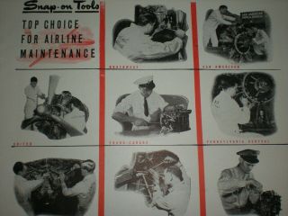 1946 11 DIFFERENT AIRLINE MECHANICS WORK WWII vtg SNAP ON TOOLS Trade print ad 2