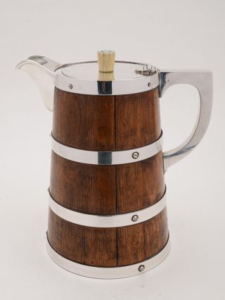 Oak And Silver Plated Water Jug / Pitcher