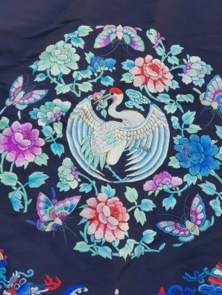 A antique embroidered blue silk Chinese robe textile 5