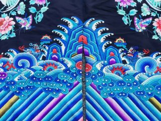 A antique embroidered blue silk Chinese robe textile 8