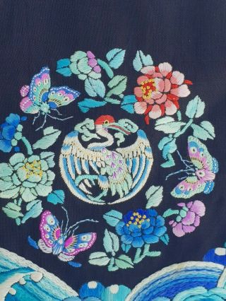 A antique embroidered blue silk Chinese robe textile 9