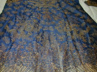 Antique Chinese Dk Blue Silk Gauze 9 Gold Couched Dragons Robe 4