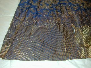Antique Chinese Dk Blue Silk Gauze 9 Gold Couched Dragons Robe 5