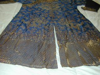 Antique Chinese Dk Blue Silk Gauze 9 Gold Couched Dragons Robe 6
