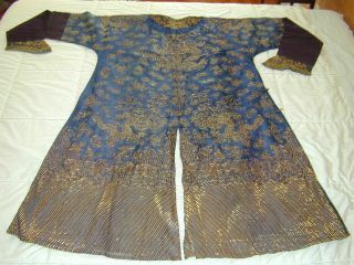 Antique Chinese Dk Blue Silk Gauze 9 Gold Couched Dragons Robe 7