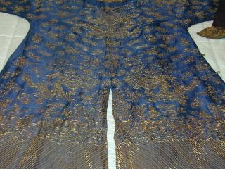 Antique Chinese Dk Blue Silk Gauze 9 Gold Couched Dragons Robe 8