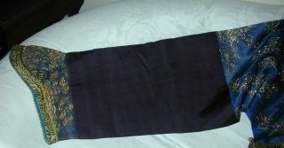 Antique Chinese Dk Blue Silk Gauze 9 Gold Couched Dragons Robe 9